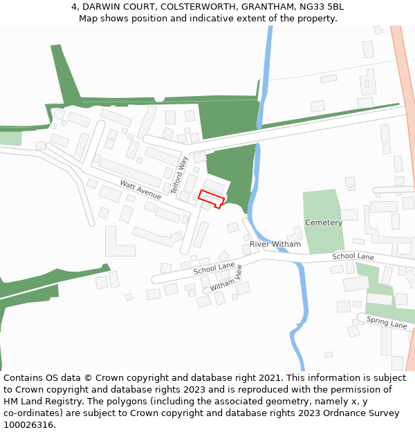 4, DARWIN COURT, COLSTERWORTH, GRANTHAM, NG33 5BL: Location map and indicative extent of plot