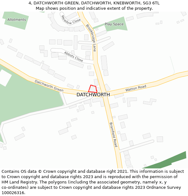 4, DATCHWORTH GREEN, DATCHWORTH, KNEBWORTH, SG3 6TL: Location map and indicative extent of plot