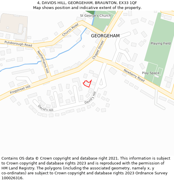 4, DAVIDS HILL, GEORGEHAM, BRAUNTON, EX33 1QF: Location map and indicative extent of plot