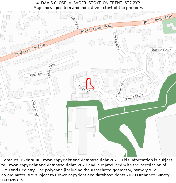 4, DAVIS CLOSE, ALSAGER, STOKE-ON-TRENT, ST7 2YP: Location map and indicative extent of plot