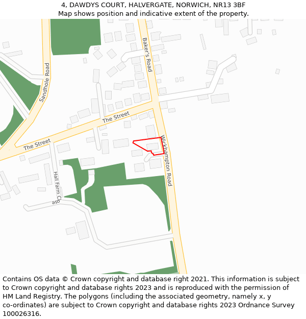 4, DAWDYS COURT, HALVERGATE, NORWICH, NR13 3BF: Location map and indicative extent of plot