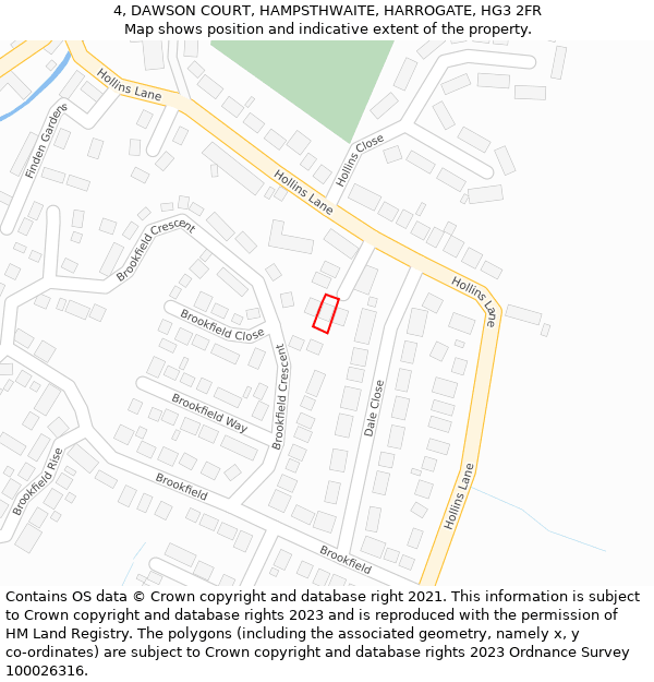 4, DAWSON COURT, HAMPSTHWAITE, HARROGATE, HG3 2FR: Location map and indicative extent of plot