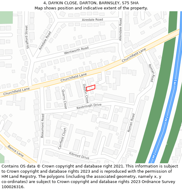 4, DAYKIN CLOSE, DARTON, BARNSLEY, S75 5HA: Location map and indicative extent of plot