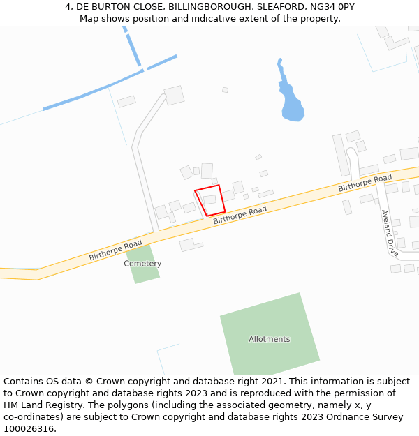 4, DE BURTON CLOSE, BILLINGBOROUGH, SLEAFORD, NG34 0PY: Location map and indicative extent of plot