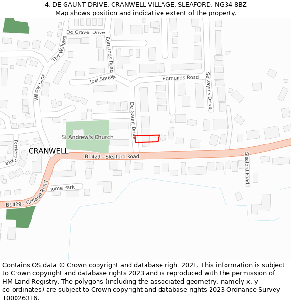 4, DE GAUNT DRIVE, CRANWELL VILLAGE, SLEAFORD, NG34 8BZ: Location map and indicative extent of plot