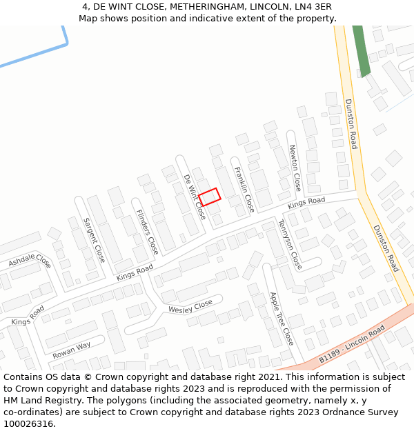 4, DE WINT CLOSE, METHERINGHAM, LINCOLN, LN4 3ER: Location map and indicative extent of plot