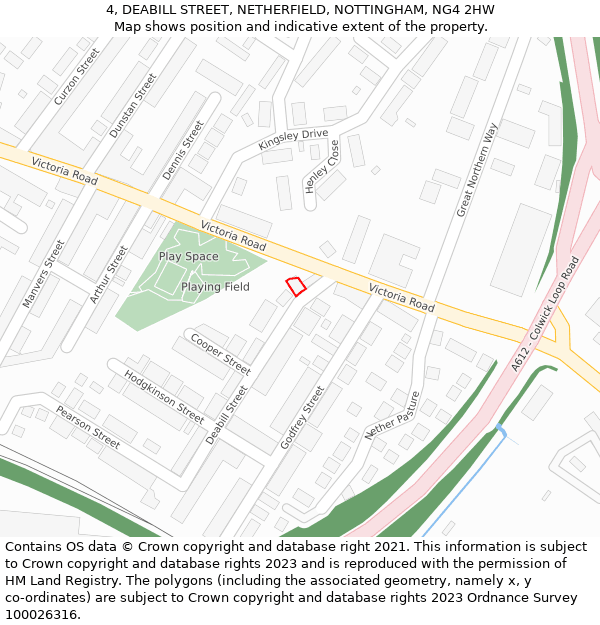 4, DEABILL STREET, NETHERFIELD, NOTTINGHAM, NG4 2HW: Location map and indicative extent of plot