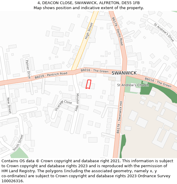 4, DEACON CLOSE, SWANWICK, ALFRETON, DE55 1FB: Location map and indicative extent of plot