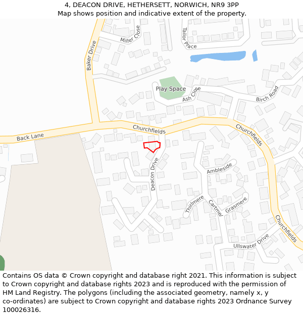 4, DEACON DRIVE, HETHERSETT, NORWICH, NR9 3PP: Location map and indicative extent of plot