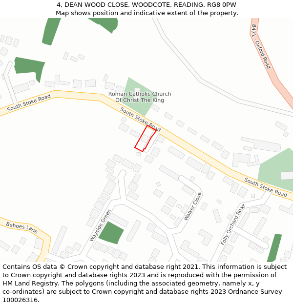 4, DEAN WOOD CLOSE, WOODCOTE, READING, RG8 0PW: Location map and indicative extent of plot