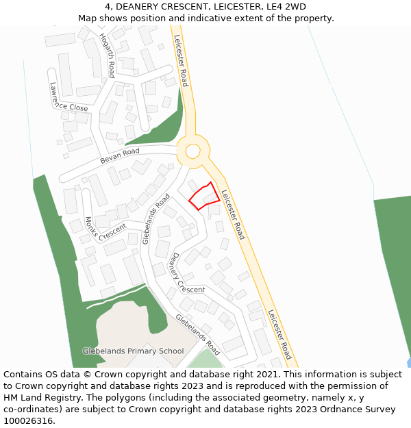 4, DEANERY CRESCENT, LEICESTER, LE4 2WD: Location map and indicative extent of plot