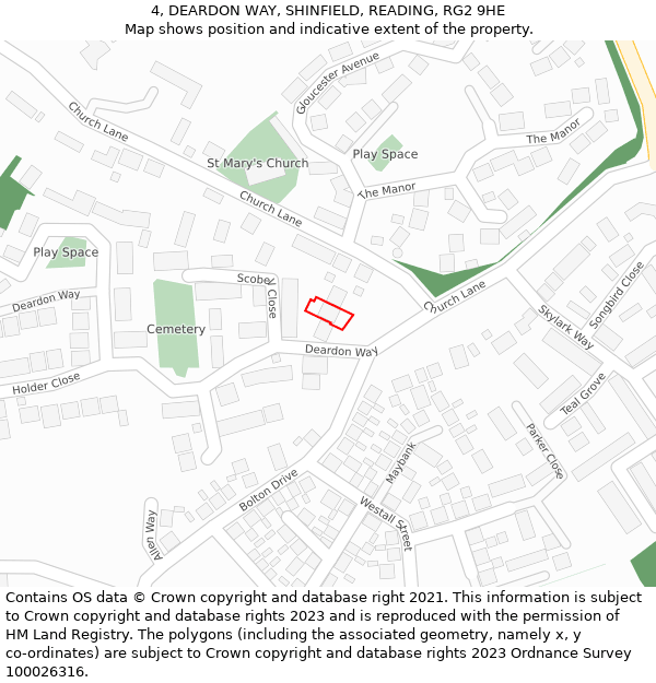 4, DEARDON WAY, SHINFIELD, READING, RG2 9HE: Location map and indicative extent of plot