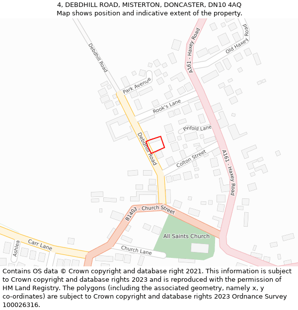 4, DEBDHILL ROAD, MISTERTON, DONCASTER, DN10 4AQ: Location map and indicative extent of plot