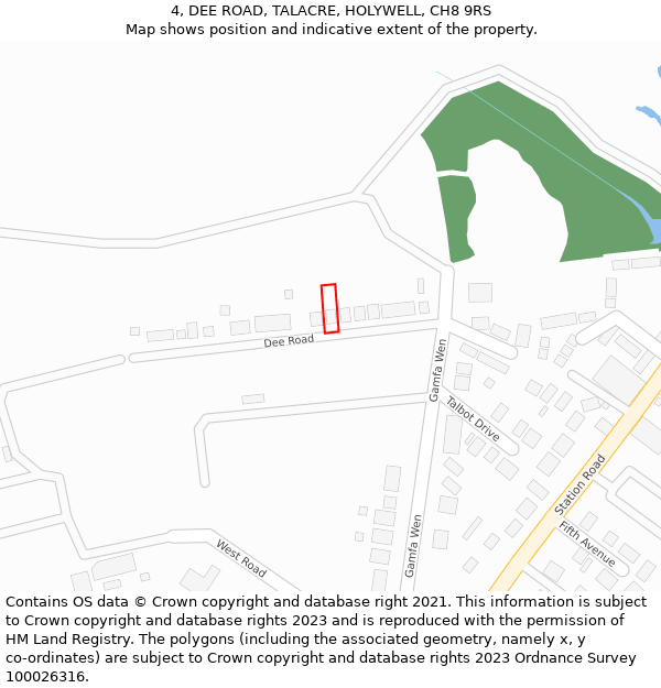 4, DEE ROAD, TALACRE, HOLYWELL, CH8 9RS: Location map and indicative extent of plot