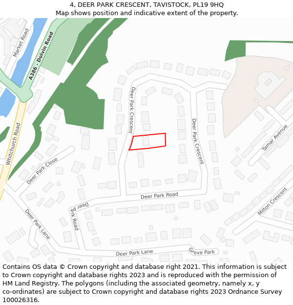 4, DEER PARK CRESCENT, TAVISTOCK, PL19 9HQ: Location map and indicative extent of plot