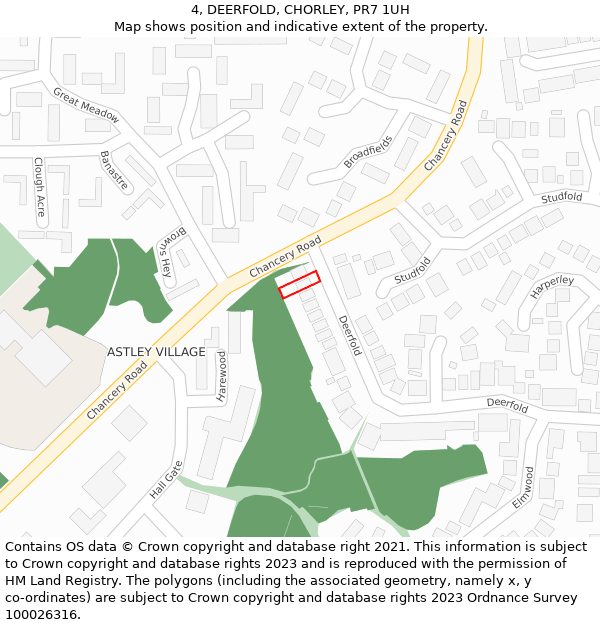 4, DEERFOLD, CHORLEY, PR7 1UH: Location map and indicative extent of plot