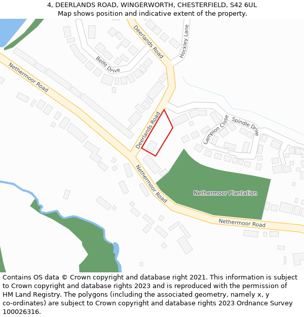 4, DEERLANDS ROAD, WINGERWORTH, CHESTERFIELD, S42 6UL: Location map and indicative extent of plot