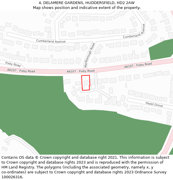 4, DELAMERE GARDENS, HUDDERSFIELD, HD2 2AW: Location map and indicative extent of plot