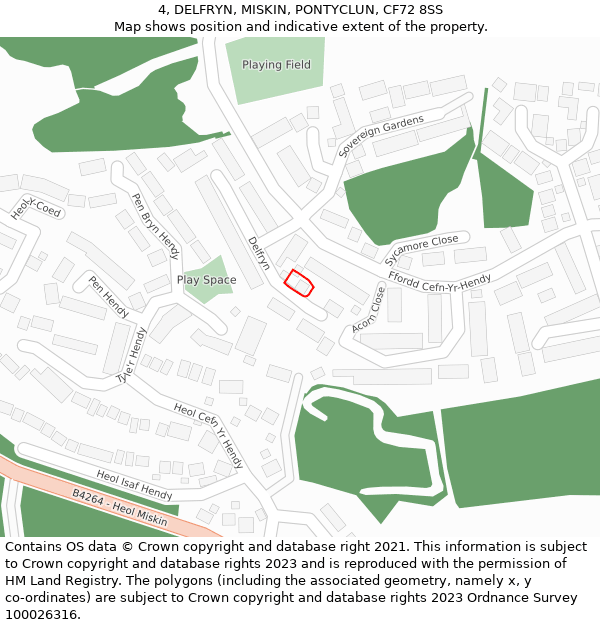 4, DELFRYN, MISKIN, PONTYCLUN, CF72 8SS: Location map and indicative extent of plot