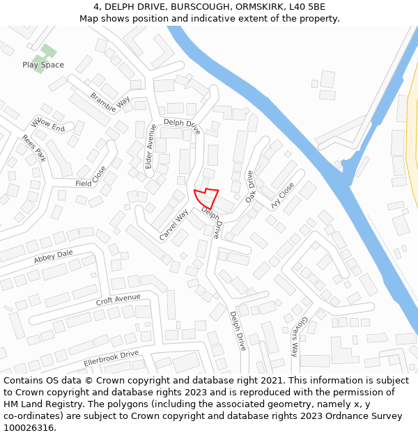 4, DELPH DRIVE, BURSCOUGH, ORMSKIRK, L40 5BE: Location map and indicative extent of plot