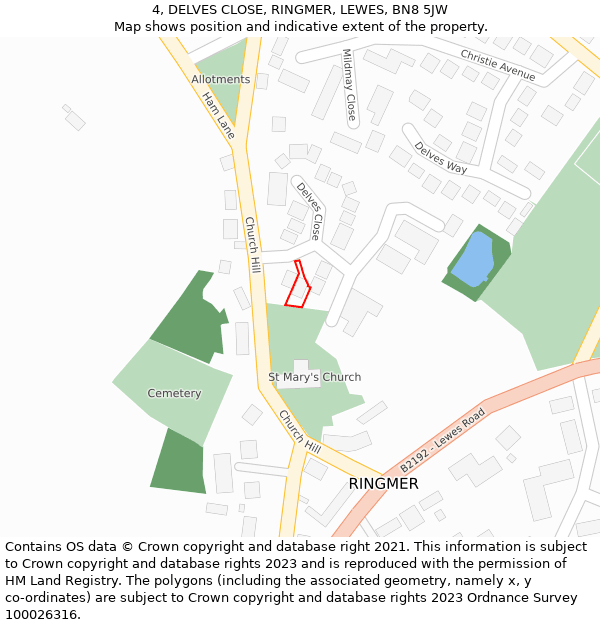 4, DELVES CLOSE, RINGMER, LEWES, BN8 5JW: Location map and indicative extent of plot