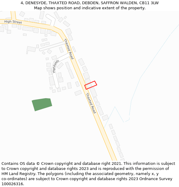4, DENESYDE, THAXTED ROAD, DEBDEN, SAFFRON WALDEN, CB11 3LW: Location map and indicative extent of plot