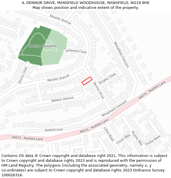 4, DENNOR DRIVE, MANSFIELD WOODHOUSE, MANSFIELD, NG19 9HE: Location map and indicative extent of plot