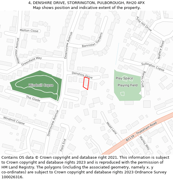 4, DENSHIRE DRIVE, STORRINGTON, PULBOROUGH, RH20 4PX: Location map and indicative extent of plot