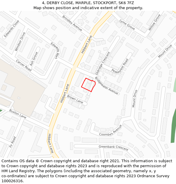 4, DERBY CLOSE, MARPLE, STOCKPORT, SK6 7FZ: Location map and indicative extent of plot