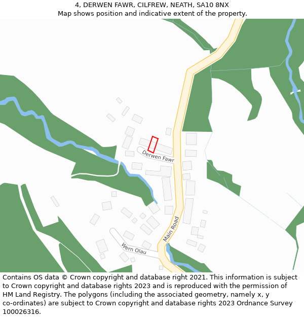 4, DERWEN FAWR, CILFREW, NEATH, SA10 8NX: Location map and indicative extent of plot