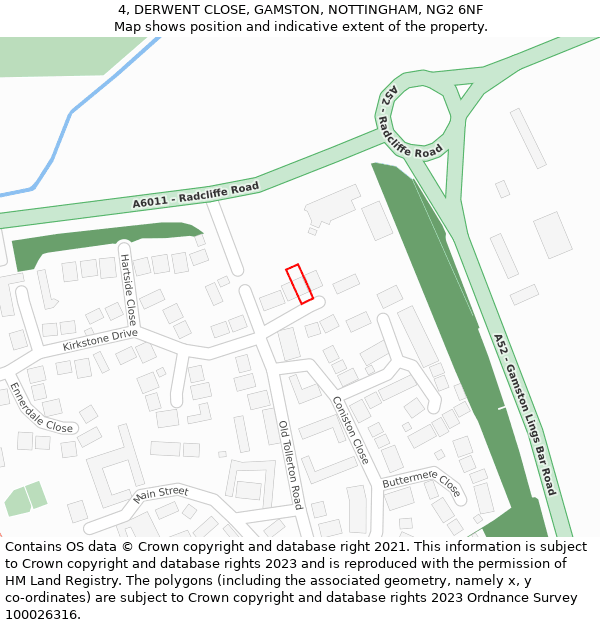 4, DERWENT CLOSE, GAMSTON, NOTTINGHAM, NG2 6NF: Location map and indicative extent of plot