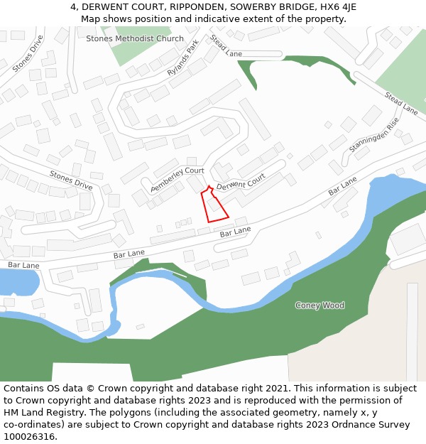 4, DERWENT COURT, RIPPONDEN, SOWERBY BRIDGE, HX6 4JE: Location map and indicative extent of plot