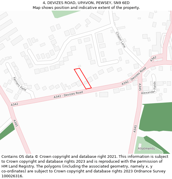 4, DEVIZES ROAD, UPAVON, PEWSEY, SN9 6ED: Location map and indicative extent of plot
