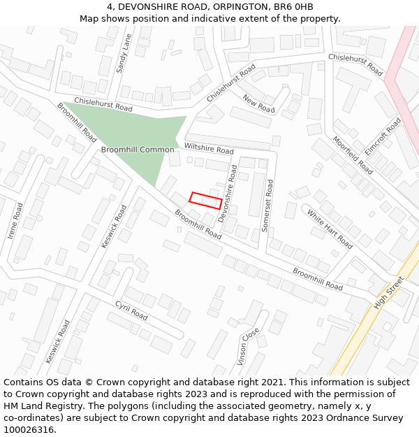 4, DEVONSHIRE ROAD, ORPINGTON, BR6 0HB: Location map and indicative extent of plot