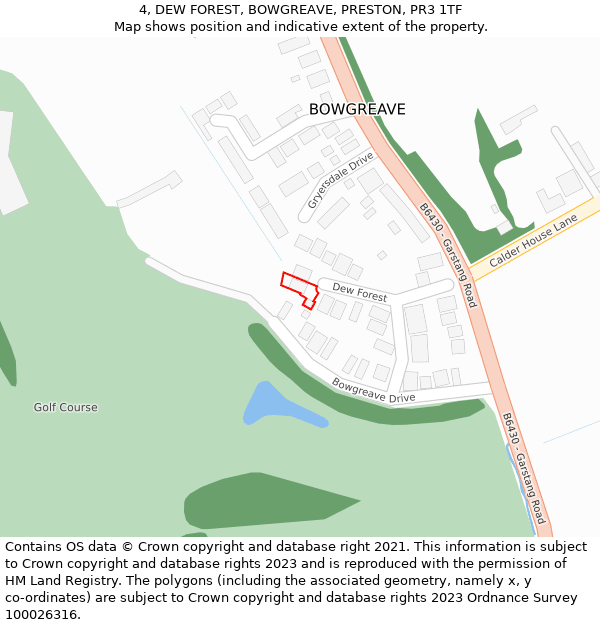 4, DEW FOREST, BOWGREAVE, PRESTON, PR3 1TF: Location map and indicative extent of plot