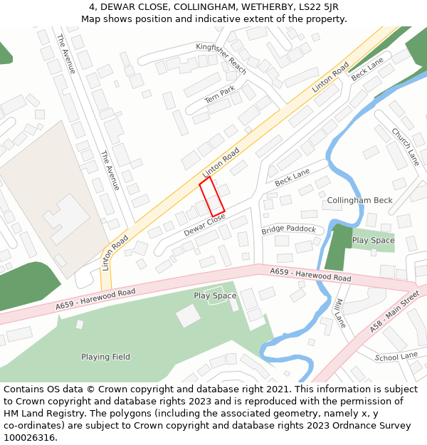 4, DEWAR CLOSE, COLLINGHAM, WETHERBY, LS22 5JR: Location map and indicative extent of plot