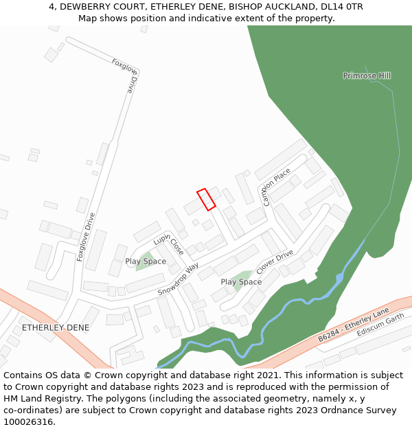 4, DEWBERRY COURT, ETHERLEY DENE, BISHOP AUCKLAND, DL14 0TR: Location map and indicative extent of plot