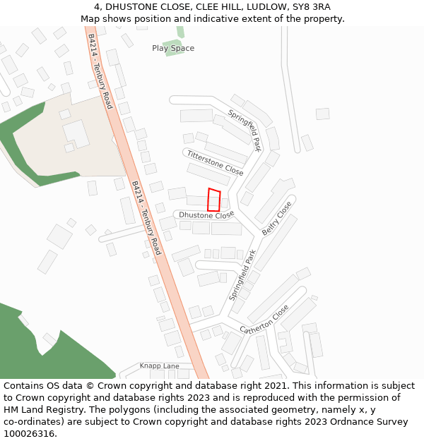 4, DHUSTONE CLOSE, CLEE HILL, LUDLOW, SY8 3RA: Location map and indicative extent of plot