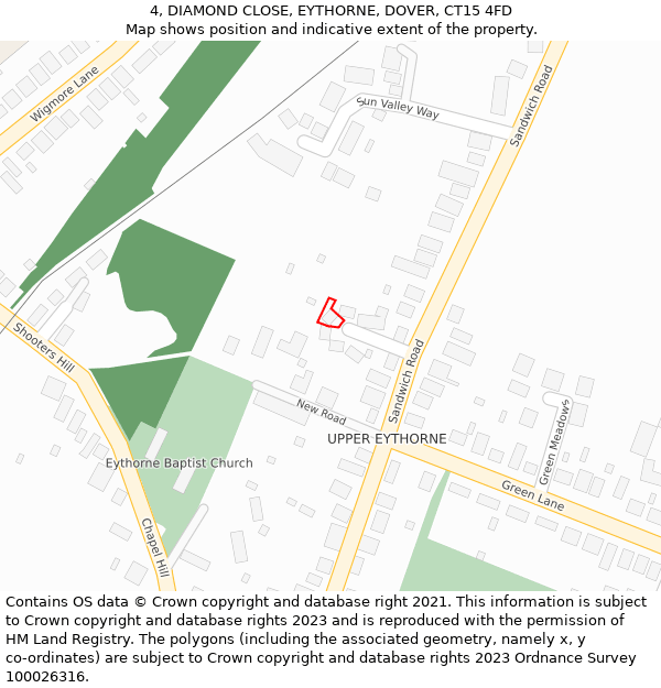 4, DIAMOND CLOSE, EYTHORNE, DOVER, CT15 4FD: Location map and indicative extent of plot