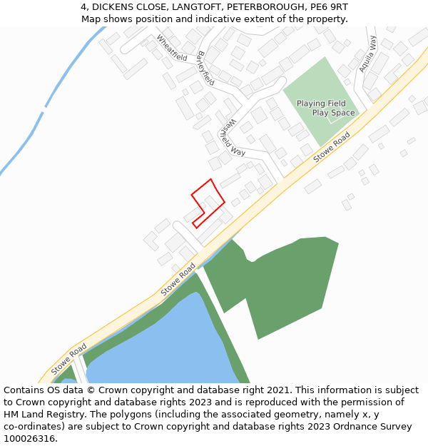 4, DICKENS CLOSE, LANGTOFT, PETERBOROUGH, PE6 9RT: Location map and indicative extent of plot