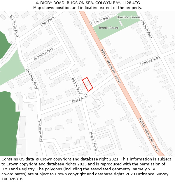 4, DIGBY ROAD, RHOS ON SEA, COLWYN BAY, LL28 4TG: Location map and indicative extent of plot