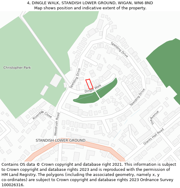 4, DINGLE WALK, STANDISH LOWER GROUND, WIGAN, WN6 8ND: Location map and indicative extent of plot