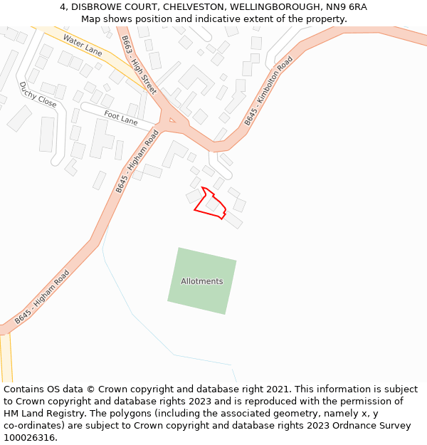 4, DISBROWE COURT, CHELVESTON, WELLINGBOROUGH, NN9 6RA: Location map and indicative extent of plot