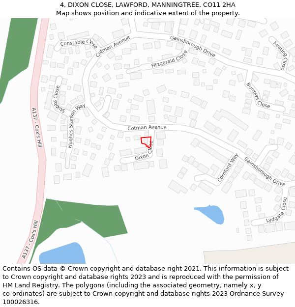 4, DIXON CLOSE, LAWFORD, MANNINGTREE, CO11 2HA: Location map and indicative extent of plot