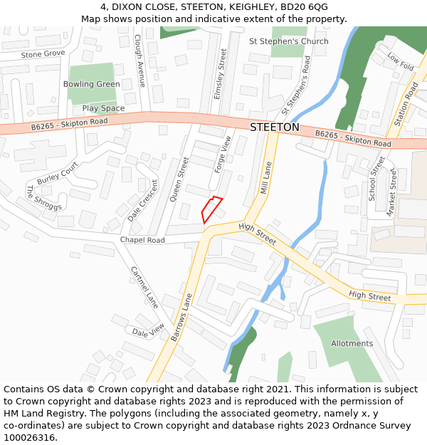 4, DIXON CLOSE, STEETON, KEIGHLEY, BD20 6QG: Location map and indicative extent of plot