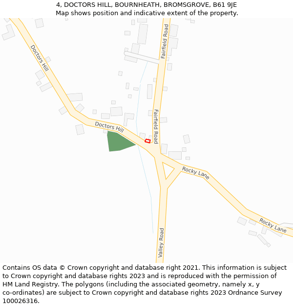 4, DOCTORS HILL, BOURNHEATH, BROMSGROVE, B61 9JE: Location map and indicative extent of plot