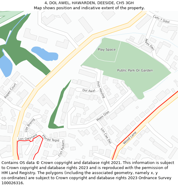 4, DOL AWEL, HAWARDEN, DEESIDE, CH5 3GH: Location map and indicative extent of plot