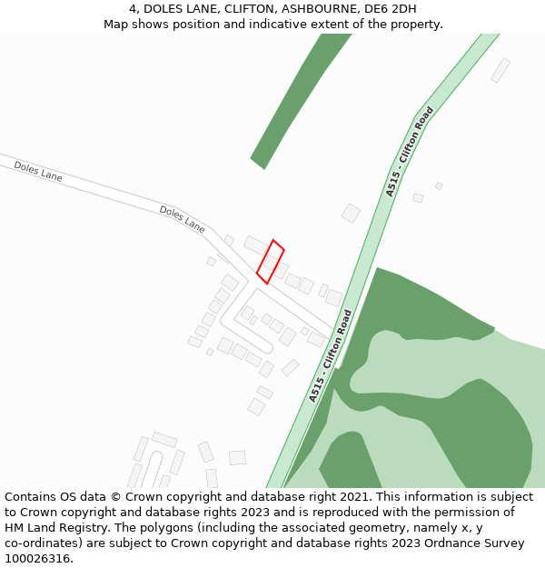 4, DOLES LANE, CLIFTON, ASHBOURNE, DE6 2DH: Location map and indicative extent of plot