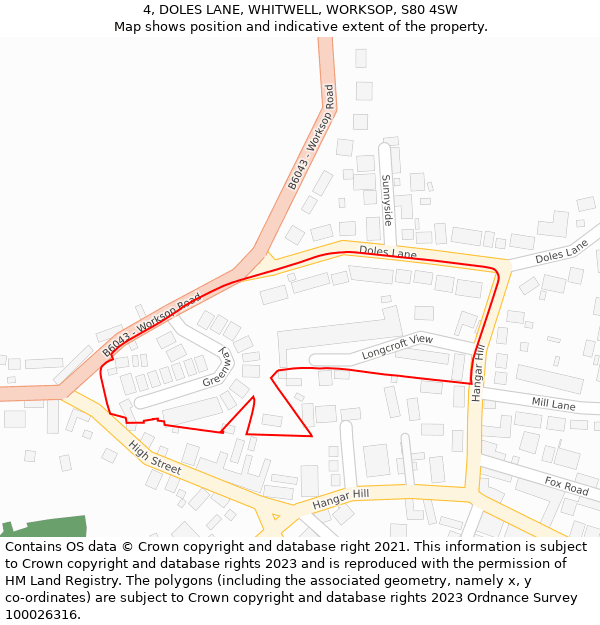 4, DOLES LANE, WHITWELL, WORKSOP, S80 4SW: Location map and indicative extent of plot