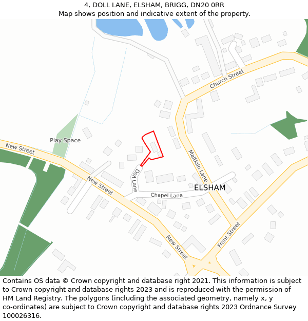 4, DOLL LANE, ELSHAM, BRIGG, DN20 0RR: Location map and indicative extent of plot